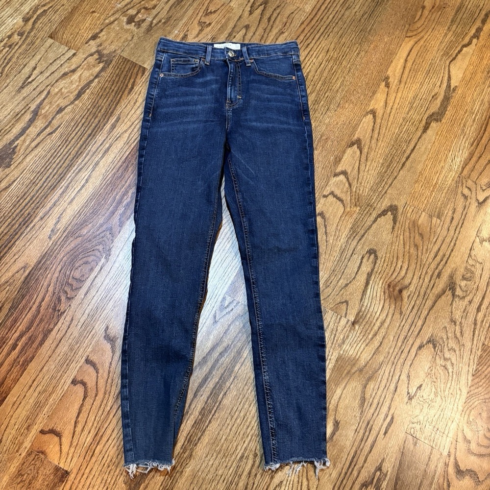 Topshop‎ Jamie Skinny Jeans Womens W28 L32 Dark Wash Raw Hem High Rise